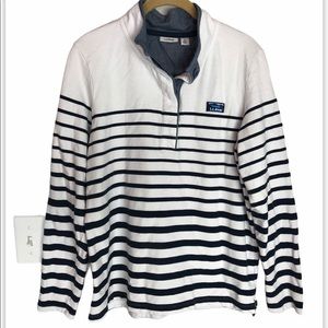 LL BEAN Stripe Nautical Quarter Button Up Top L
